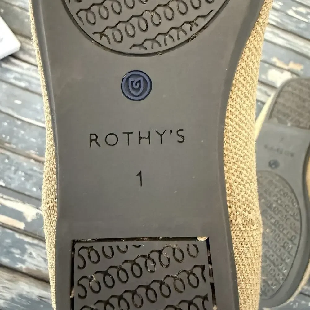 Rothy's Gold Knit Ballet Flats Shoes, Girls Size 1, Round Toes Slip-On Flats